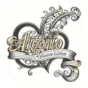 antonio with heart cursive font tattoo design idea