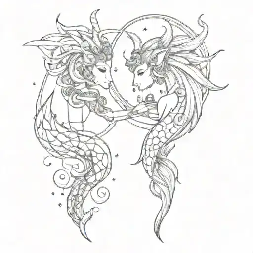 Pisces Zodiac Sign and Capricorn Zodiac Sign tattoo design idea