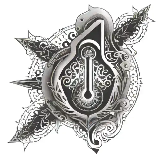 A tattoo of a keyhole with abstract patterns symbolizing breaking free from addiction, surrounded by symbols of technology and sobriety tattoo design idea