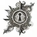 A tattoo of a keyhole with abstract patterns symbolizing breaking free from addiction, surrounded by symbols of technology and sobriety tattoo design idea