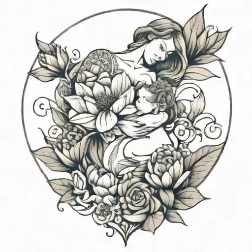 breastfeeding mom flowers growing tattoo design idea