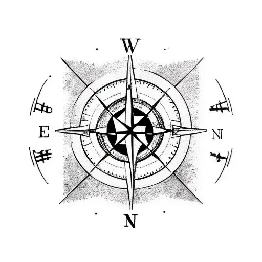normal black and white soccer ball underneath a compass with N S E W around it  tattoo design idea