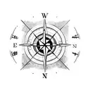 normal black and white soccer ball underneath a compass with N S E W around it  tattoo design idea