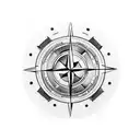 normal black and white soccer ball underneath a compass with N S E W around it  tattoo design idea