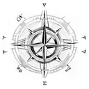 normal black and white soccer ball underneath a compass with N S E W around it  tattoo design idea