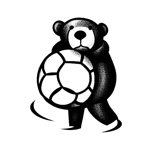hooded teddy bear huging a soccer bal tattoo design idea