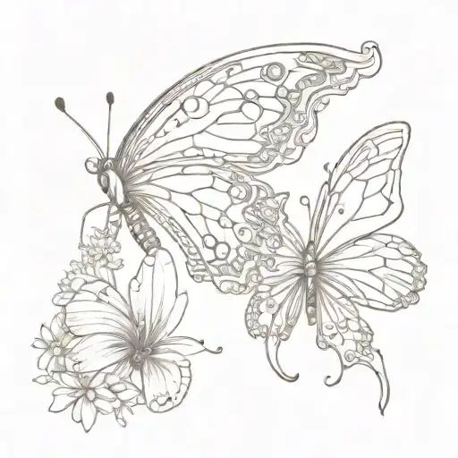 butterfly with 1 normal wing and the other wing made out of violets, honey suckles, and jonquils  tattoo design idea