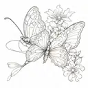 butterfly with 1 normal wing and the other wing made out of violets, honey suckles, and jonquils  tattoo design idea