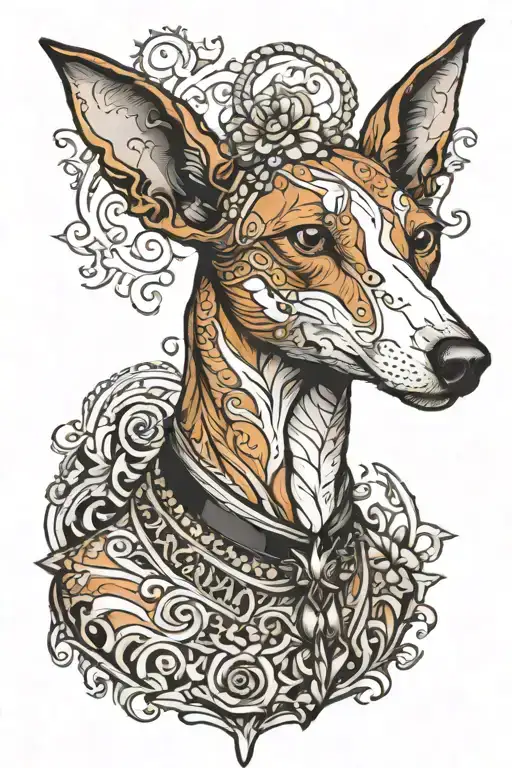 edgy Ibizan hound bust tattoo design idea