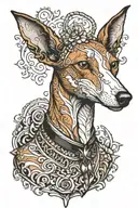 edgy Ibizan hound bust tattoo design idea