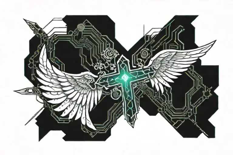 cross with wings spread tattoo design idea