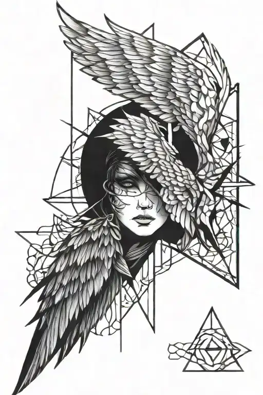 fallen Angel with Lucifers eye and geometric shapes tattoo design idea