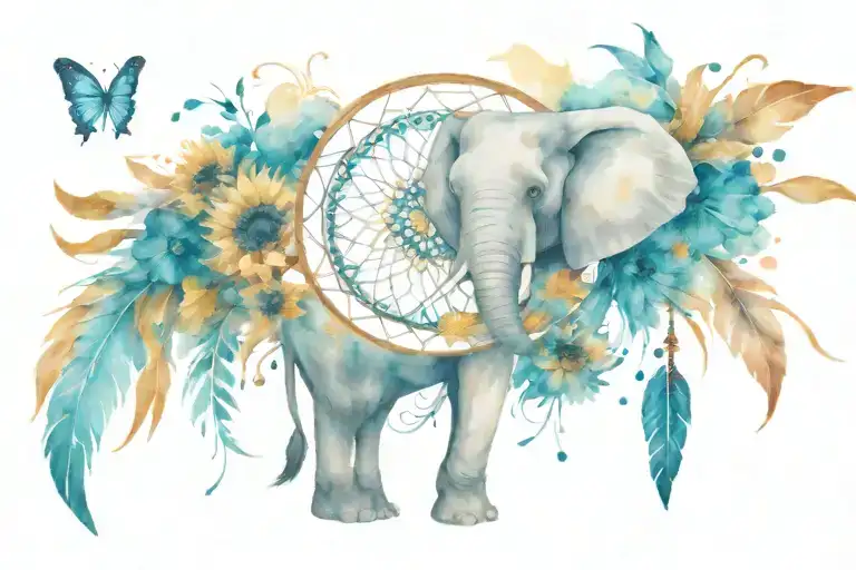  sunflowers, feathers, evil eye, dream catcher, butterflies, elephant tattoo design idea