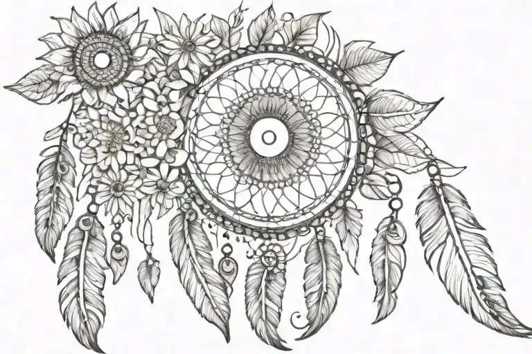 sunflowers, feathers, evil eye, dream catcher, butterflies, elephant tattoo design idea