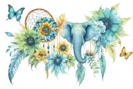  sunflowers, feathers, evil eye, dream catcher, butterflies, elephant tattoo design idea
