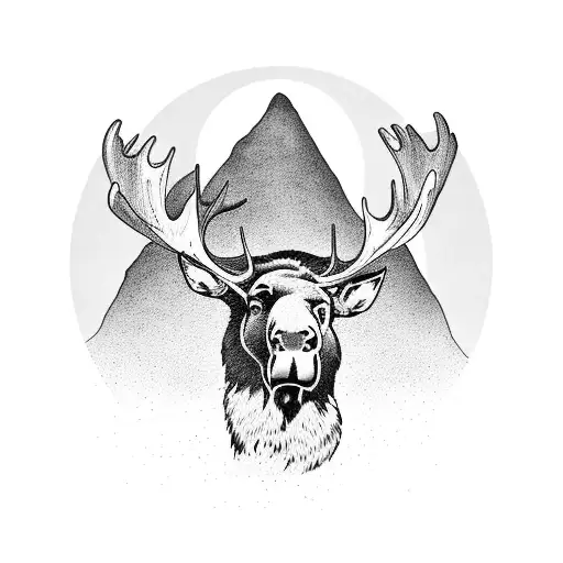 mountain scene with moose head in foreground  tattoo design idea
