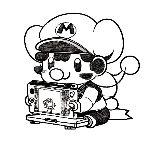 a pink teddy bear wearing a sailor cap and playing "Super Mario: Bros" on the ni tattoo design idea