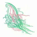 smooth blurred lines in the style of gasoline streaks with a gradient of pink, green and and blue colors, interrupted by tattoo design idea