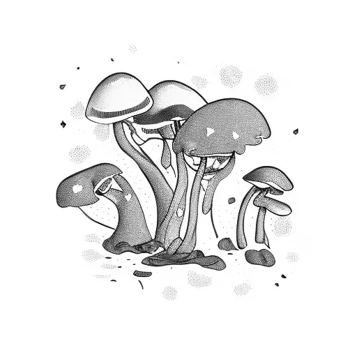 A teacher's desk covered in magical beans sprouting into various plants and mushrooms tattoo design idea