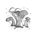 A teacher's desk covered in magical beans sprouting into various plants and mushrooms tattoo design idea