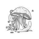 A teacher's desk covered in magical beans sprouting into various plants and mushrooms tattoo design idea