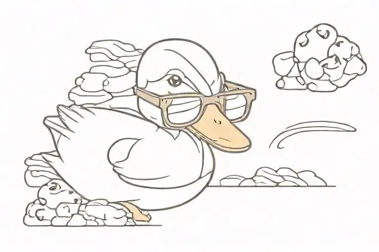 duck with sunglasses and chocolate chip cookie crumbled into pieces tattoo design idea