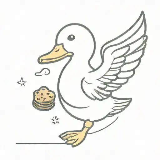 duck with angel wings and chocolate chip cookie tattoo design idea