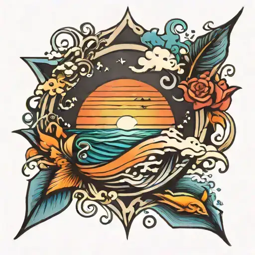 ocean sunrise tattoo design idea
