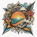 ocean sunrise tattoo design idea