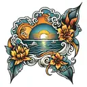 ocean sunrise tattoo design idea
