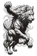 wolf fight to lion tattoo design idea