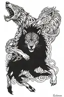 wolf fight to lion tattoo design idea