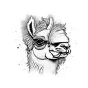 badass llama looking forward, with headphones. Full color tattoo design idea