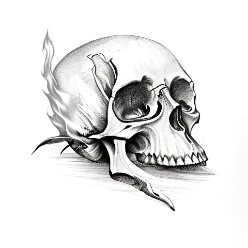 scissors in a burning skull  tattoo design idea