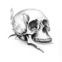 scissors in a burning skull  tattoo design idea