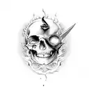 scissors in a burning skull  tattoo design idea