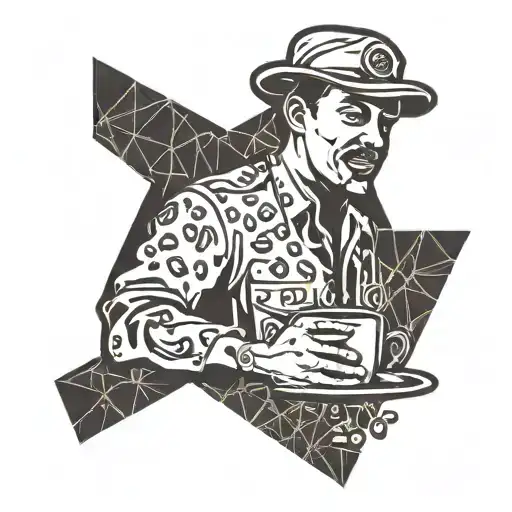 A truck driver silhouette surrounded by geometric coffee beans tattoo design idea