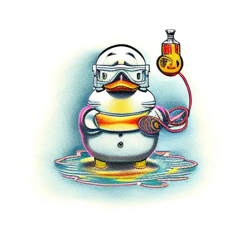 Ugly rubber duck in a speakeasy tattoo design idea