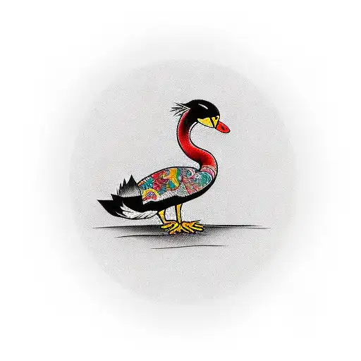 Create a tattoo with the cartoon ugly duckling in a bar with checkerd floor, alcohol bottles on the floor and the name A tattoo design idea