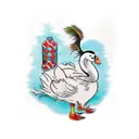 Create a tattoo with the cartoon ugly duckling in a bar with checkerd floor, alcohol bottles on the floor and the name A tattoo design idea