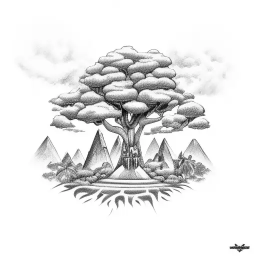 arm sleve if a jungle with 4x4 going up mountain tattoo design idea