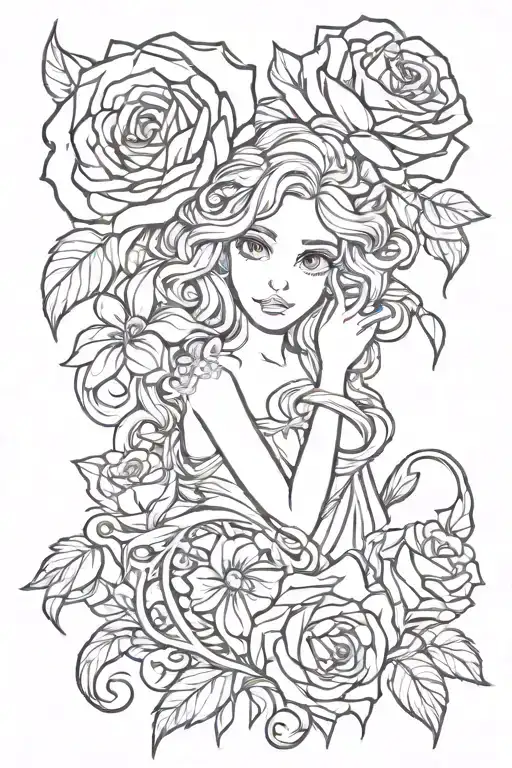 tangled flower with belles rose  tattoo design idea
