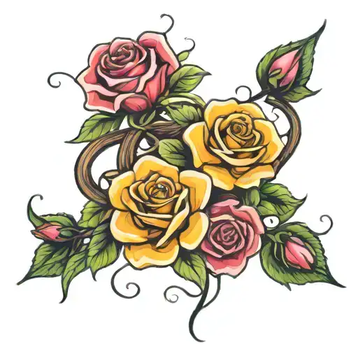 tangled flower with belles rose intertwined tattoo design idea