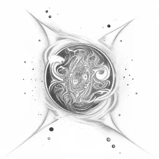 A powerful black-grey tattoo of the word 'Loveless' surrounded by swirling cosmic energy tattoo design idea