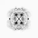 A powerful black-grey tattoo of the word 'Loveless' surrounded by swirling cosmic energy tattoo design idea