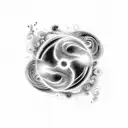 A powerful black-grey tattoo of the word 'Loveless' surrounded by swirling cosmic energy tattoo design idea