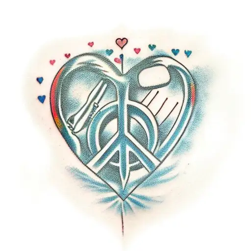 A heart-shaped peace symbol made of dental tools tattoo design idea