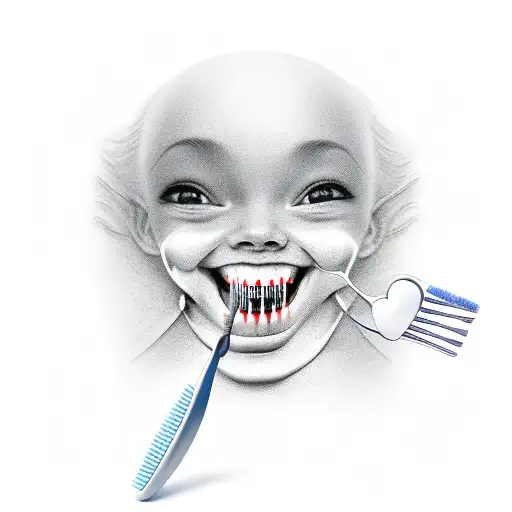 A dentist holding a love-shaped toothbrush with a peaceful smile tattoo design idea