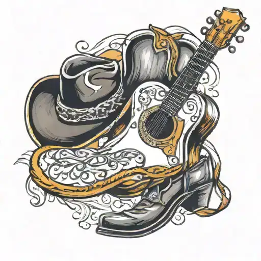 country music guitar and cowboy boot tattoo design idea