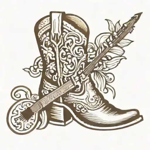 country music guitar and cowboy boot tattoo design idea